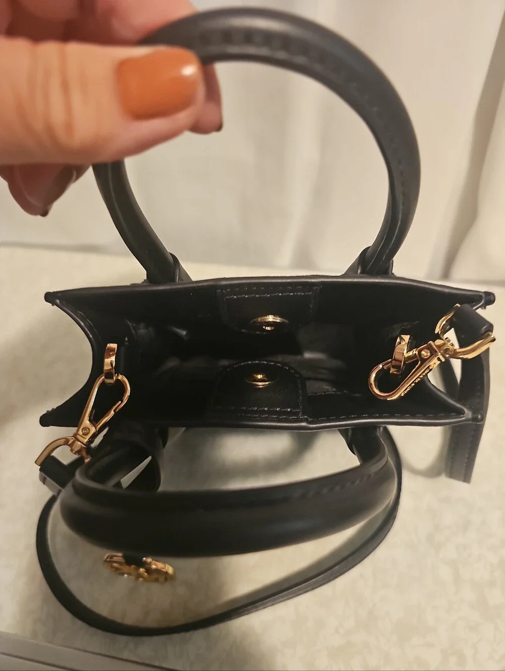 New Michael Kors Black Logo Mini Purse Crossbody Satchel with Gold Hardware